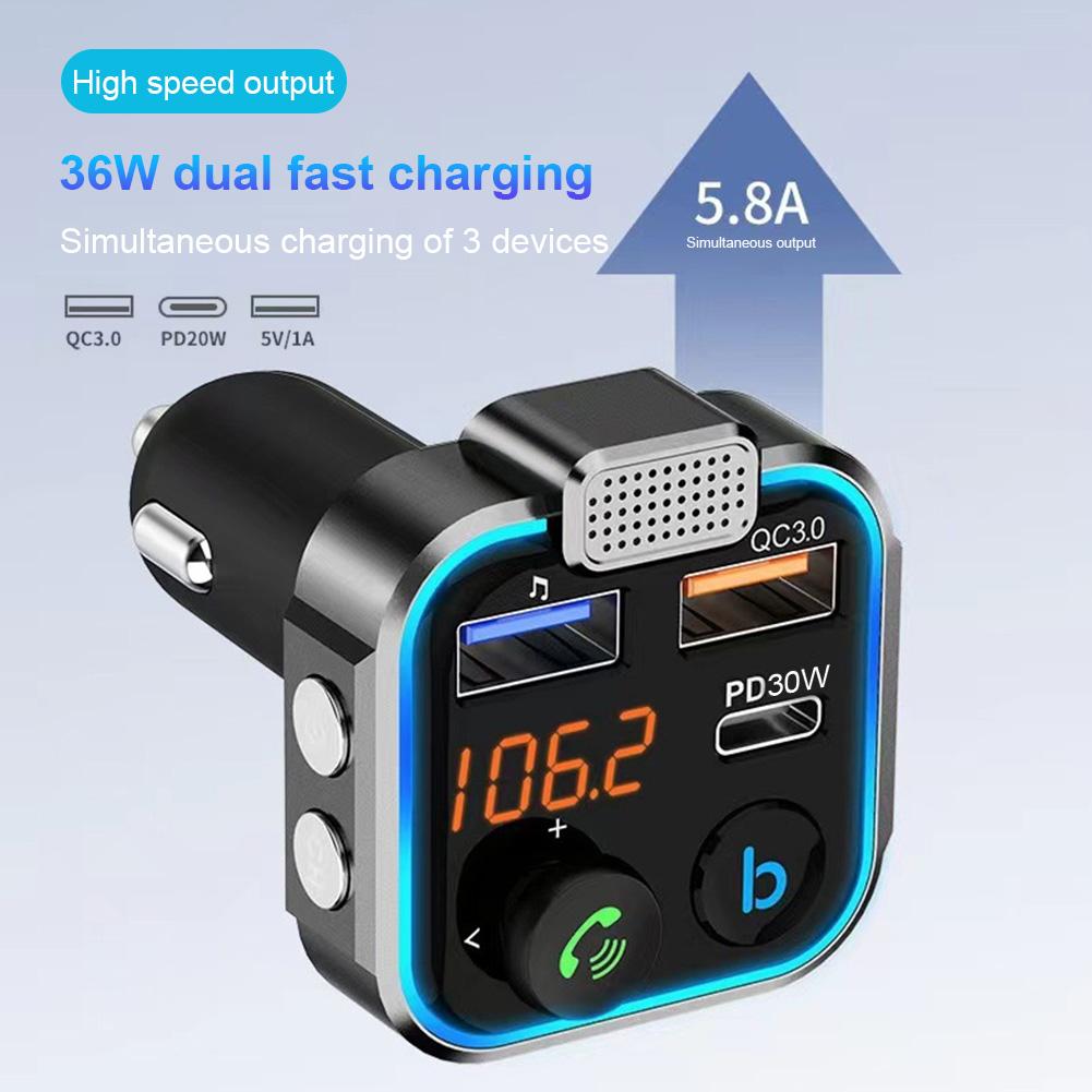 5-1PCS Bluetooth-Compatible 5.0 FM Transmitter 3 Ports Charging MP3 Player Receiver Type-C PD 30W QC3.0 Fast Charger for Car