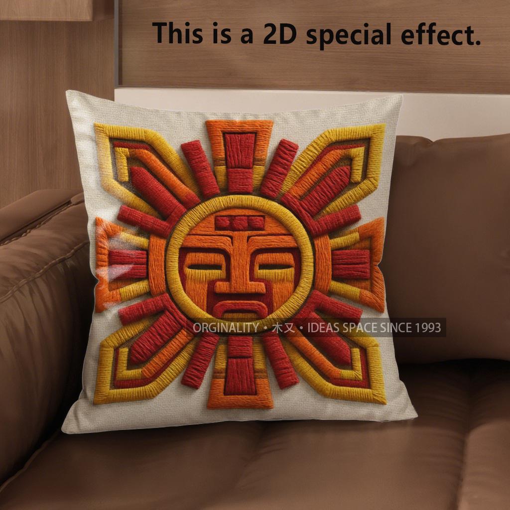 2D Aztec Sun God Print Decorative Pillow Covers Pattern Cushion Cover Suitable For Sofa Bedroom Car Pillow Cover