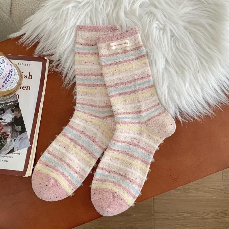 Female Autumn and Winter Thickened Warm Lovely Pink Moon Floor Sleep Tube Cotton Socks