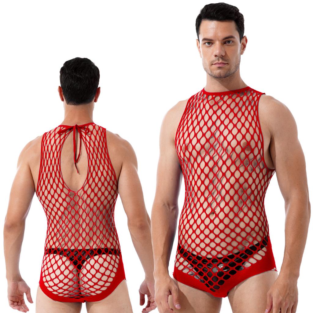 Men Swimwear Fishnet Cover Up Dress Stretchy Swimsuit for Bathing Suits