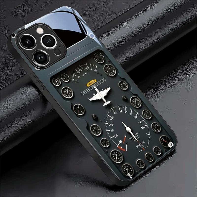 Retro-Flugzeug-Element-Muster Handyhülle Für Samsung Galaxy S25 S24 S23 Ultra Plus FE Gehärtetes Glas Schwarze Hartschale