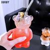 4 Stück Gläser mit Strohhalm Cartoon-Bär Kaffeetassen Transparentes Glas Bärenbecher Geburtstag Weihnachtsgeschenke für Frauen Kinder Trinkgeschirr