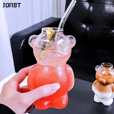 4 Pezzi Occhiali Con Cannuccia Orso Cartone Animato Tazze da Caffè Bicchiere Trasparente Tazza Orso Regali di Compleanno Natale per Donne Bambini Articoli per Bevande