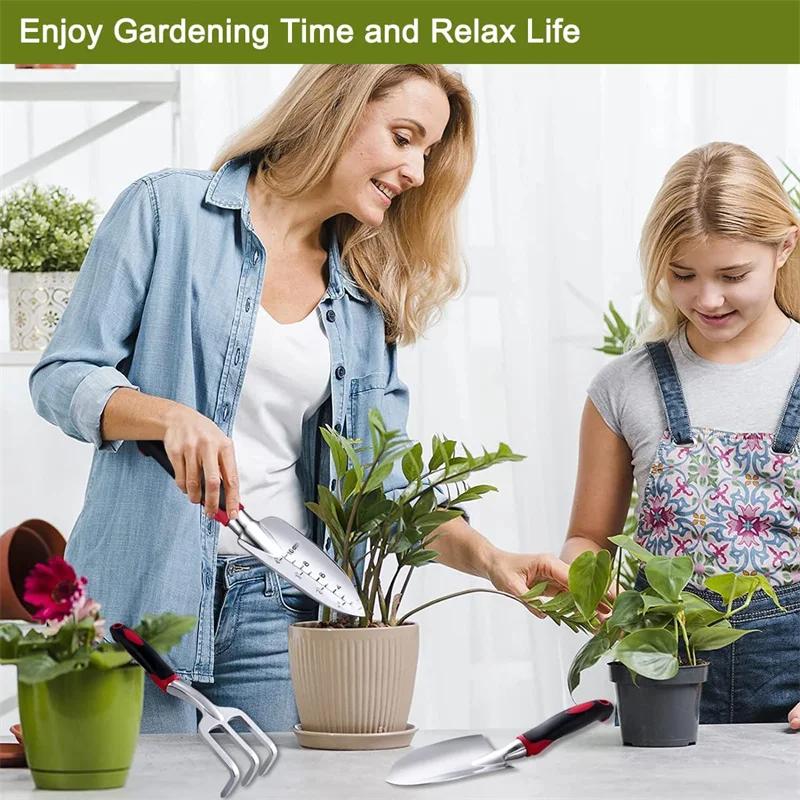 Stainless Steel Heavy Duty Gardening Tool Set with Non-Slip Rubber Grip Graden Shovel with Scale Mark Outdoor Hand Garden Tools