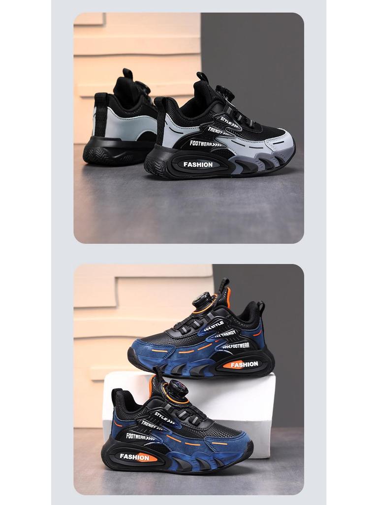 Boys' Waterproof Leather Sports Shoes with Rotating Button for Autumn/Winter 2025 - Ideal for Older Kids