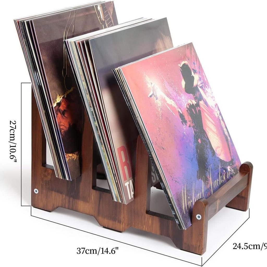Massivholz-Regal für Schallplatten und Bücher mit Ausstellungsfächern