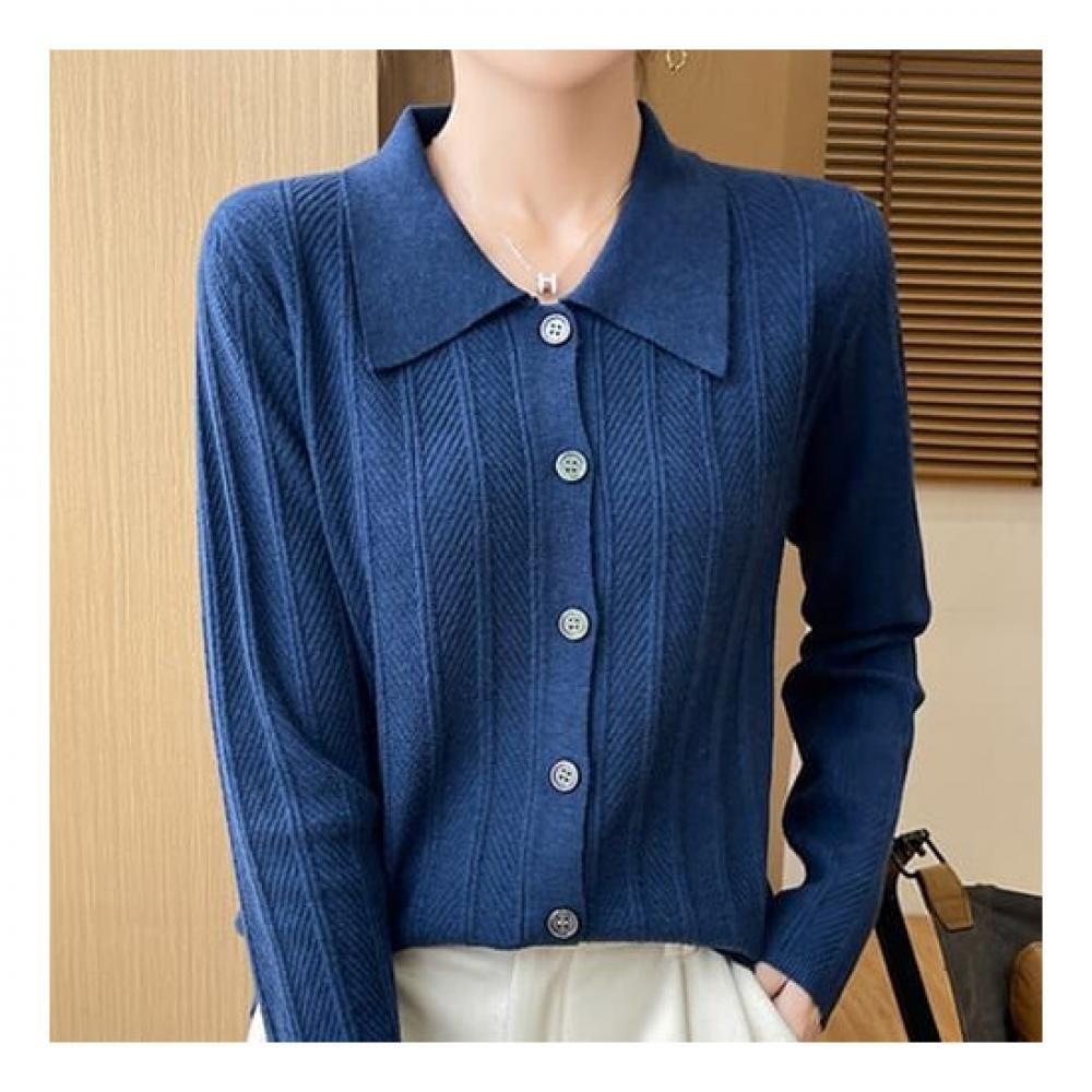 Navava Women Simple Daily Long Sleeve Collar Knit Cardigan Nk2323