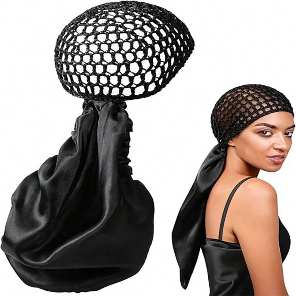 

This 2-In-1 Multi-Functional Hair Net Includes A Sleep Cap, Hair Net, Satin-Edged Sleep Cap, And Crocheted Headband. It Is A Must-Have For Travel разноцветный