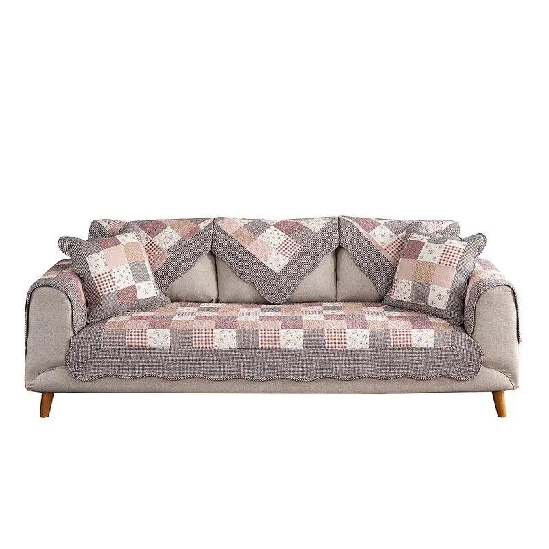 Cotton Plaid Sofa Cover for 2 3 Seater Couch Floral Square Backrest Armchair Chaise Lounge Sofa Fundas