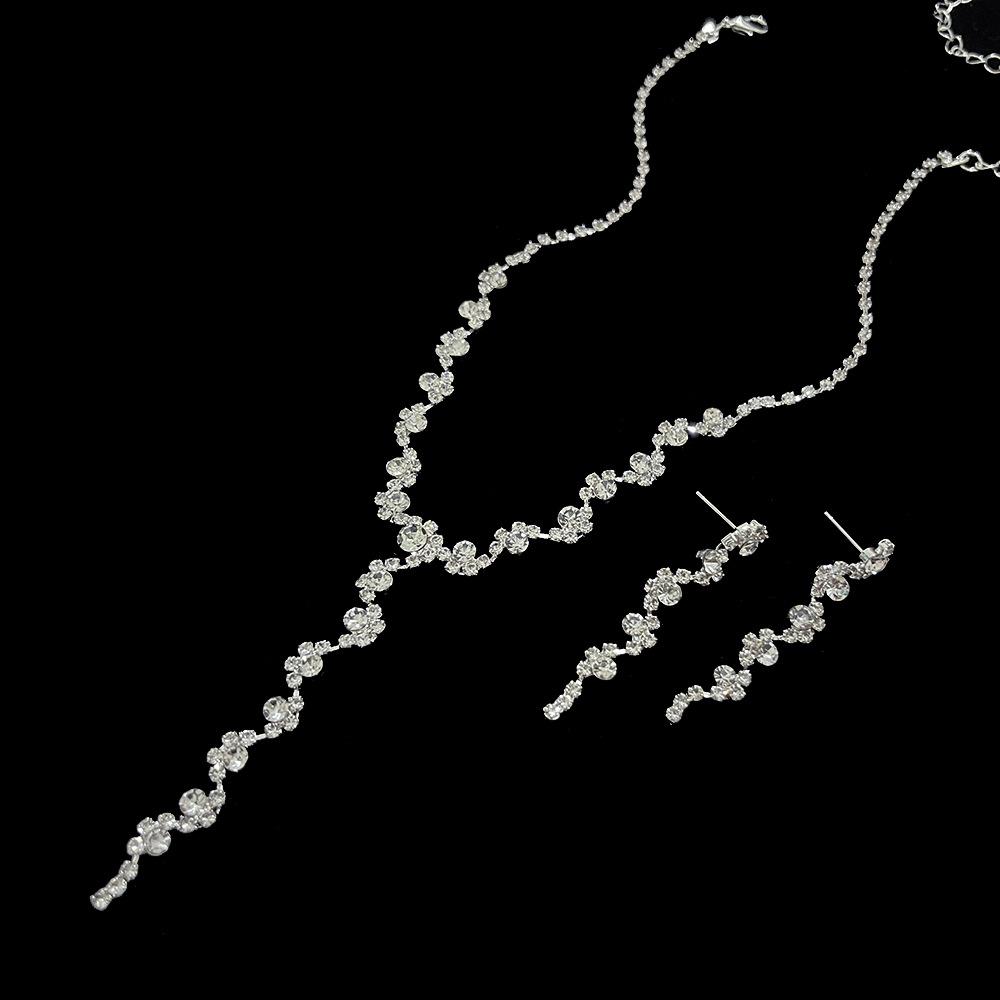 Conjunto de brincos de colar de diamante clássico, acessórios simples para noivas, vestido de noiva, acessórios para vestidos de noite, joias para banquetes de casamento, mulheres