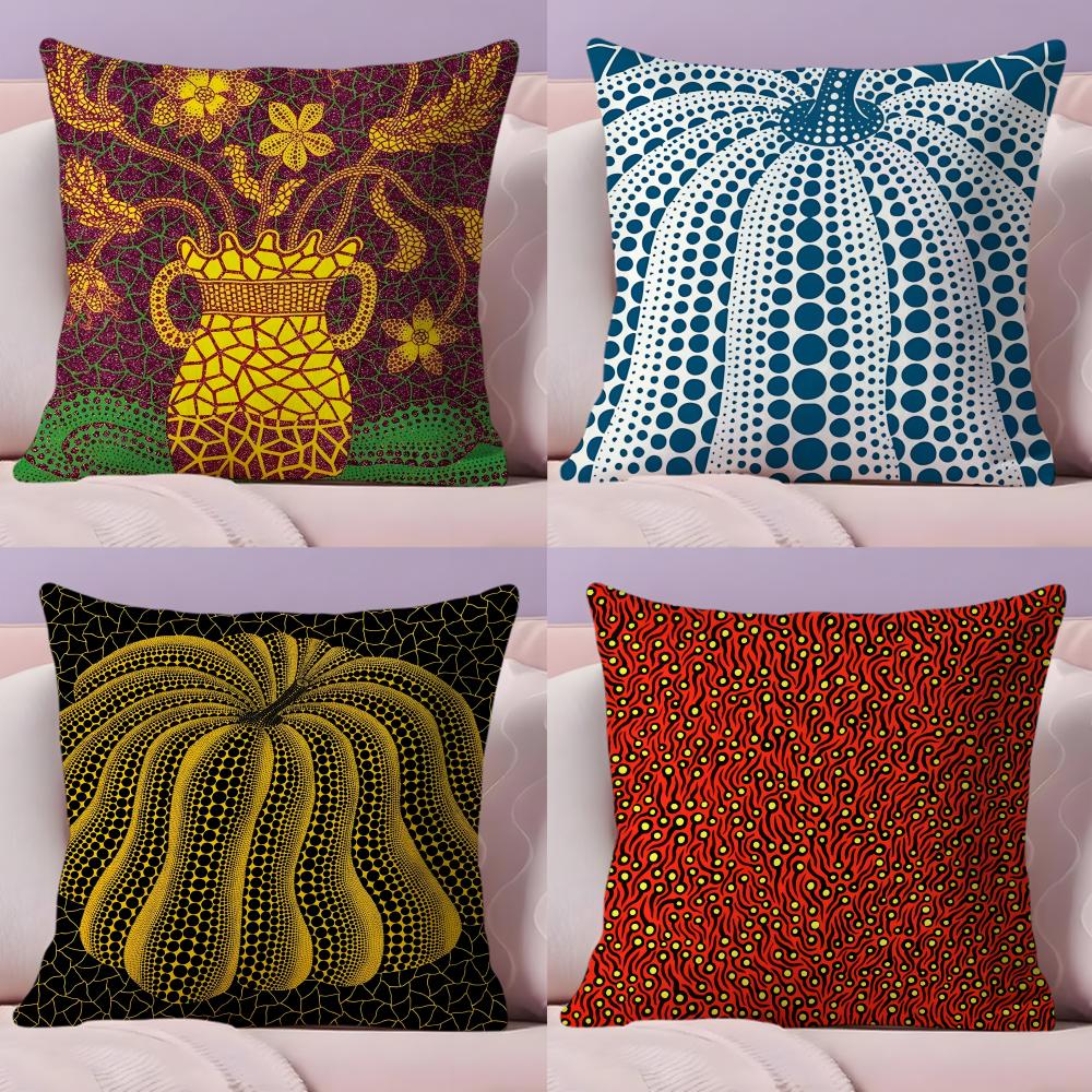 Y-Yayoi K-Kusama Abstract Art Cushion Cover Plush Fabric Soft Double-Sided Printed Sofa Warm Winter Home Gift Pillow Cover