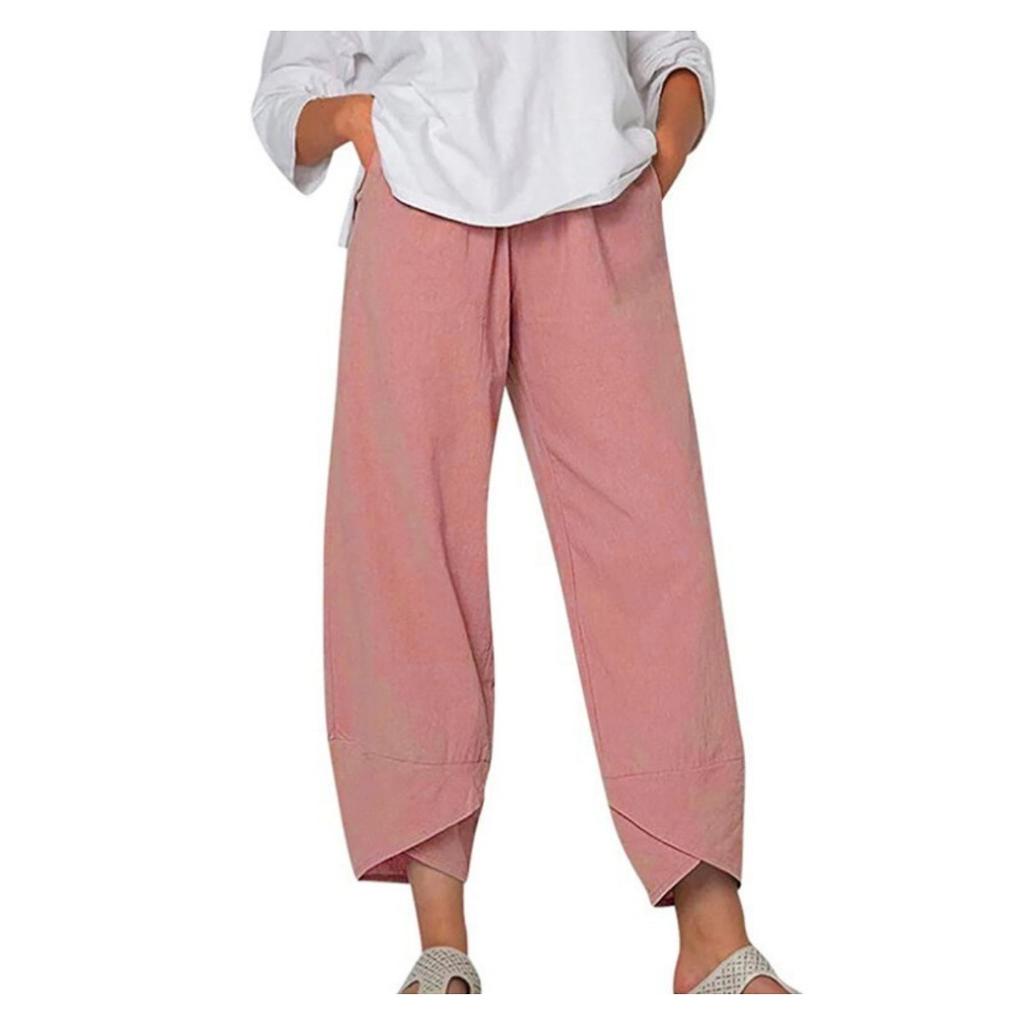 Solid Color Plus Size Women's Simple and Loose Casual Cropped Pants Plain Wide Leg Harem Pants