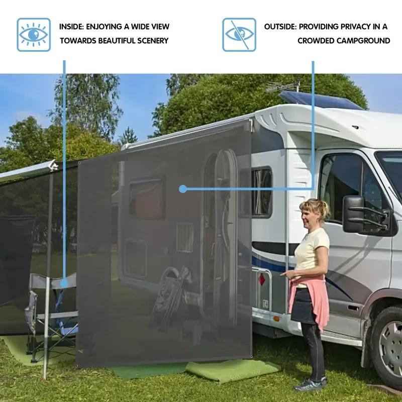 RV Awning Side Sunshade Mesh 9ft X 7ft Black PVC Mesh Screen Sun Shade With Complete Kits For Caravan Motorhome