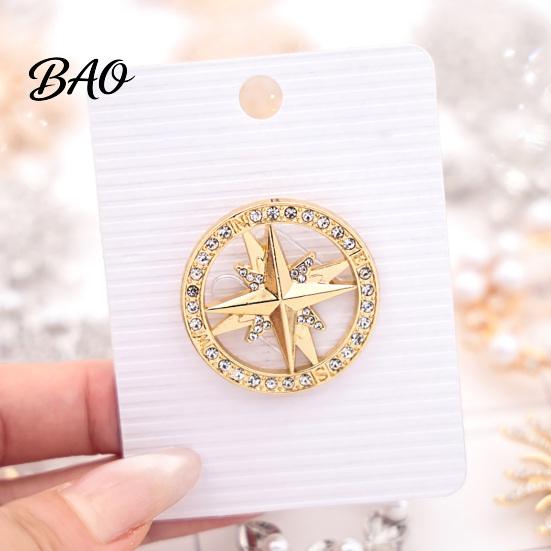 Oxidation Resistant Badge Vintage Rhinestone Star Compass Brooch, Men Women Alloy Durable Jewelry Lapel Pin, Accessory for Clothing Decor