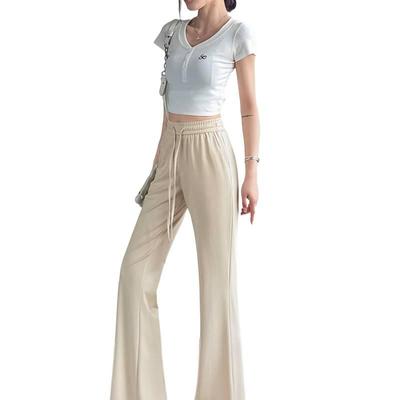 Black Ice Silk Flared Pants Summer New Large Size Plus Size Loose Casual Pants Thin Breathable Cool Pants for Women