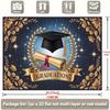 Elegant Graduation Backdrop, Regal Blue and Gold Design with Cap, Diploma and Laurels, Festive Commencement Wall Decor