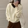 Hooded pullover sweater women's solid color simple lazy loose design autumn and winter new thick knitted sweater
