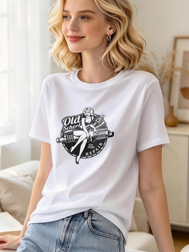 Vintage Print Casual T Shirt Soft Comfortable Daily Tops Stylish All Match Short Sleeve Tee for Men Women