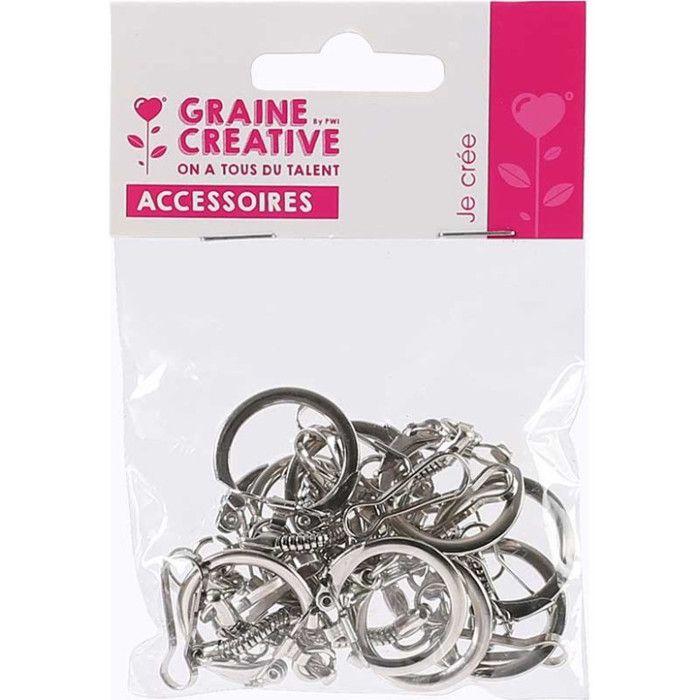 Keyrings - Nickel - Pack of 10 - Metallic - Mixed - Carabiners Included