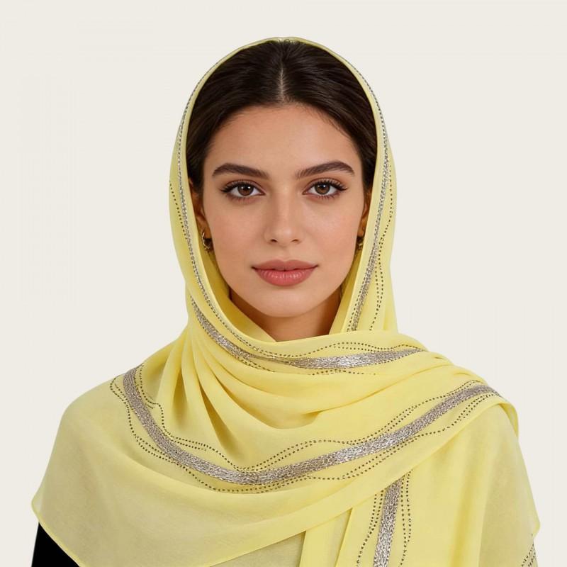 Womens Lightweight Chiffon Scarf With Pearl Embellishment Ethnic Print Wrap Shawl UV Protection Cover Head Accessory Daily Wear Travel