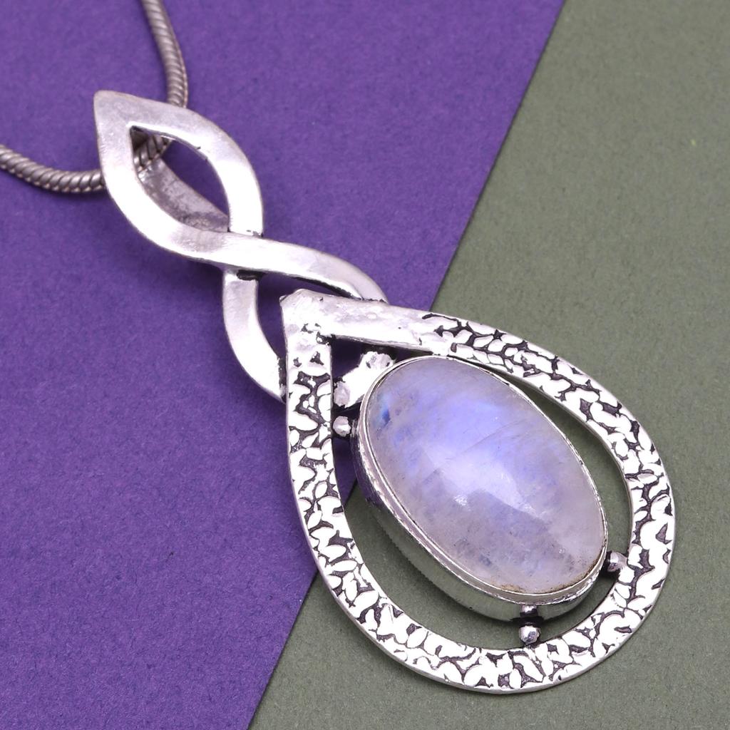 Silberschmuck 2,25" Anhänger Sterling Edelstein Regenbogenmondstein Ostern