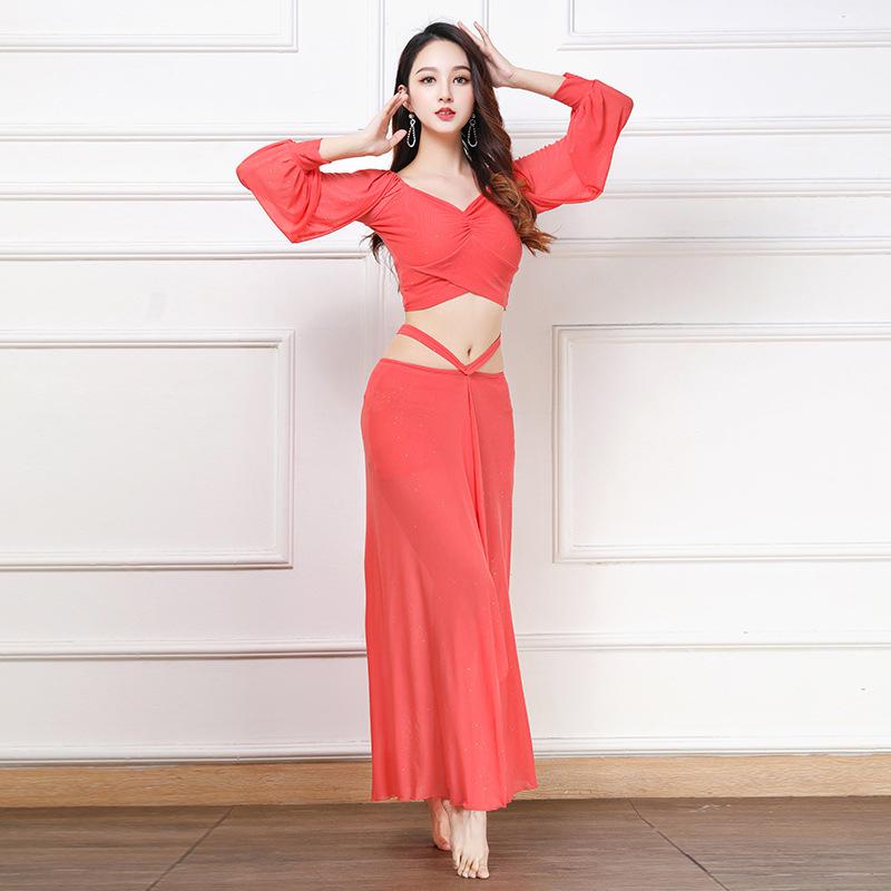 Mesh Silver Shimmer Belly Dance Outfit Slim Fitting Oriental Dance Practice and Performance Wear M