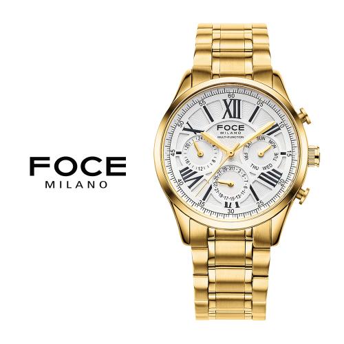 [FOCE] FOCE 43mm Multifunction Men's Gold Metal Watch FM7547GD