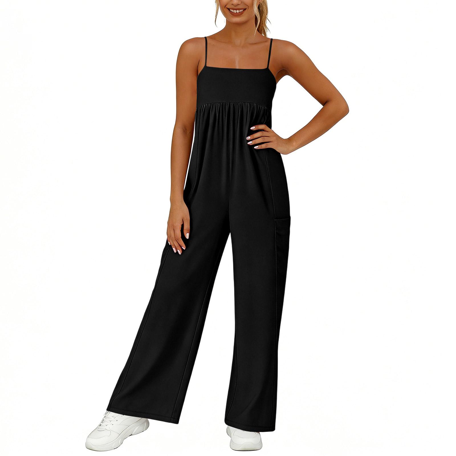 

Women s Loose Casual Camisole Sleeveless Square Neck Slim Fit Wide Leg Jumpsuit Jumpsuit L чёрный