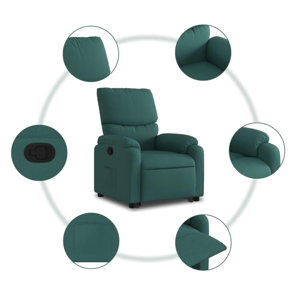 Vidaxl Lift-Up Recliner, Dark Green, Fabric Upholstered