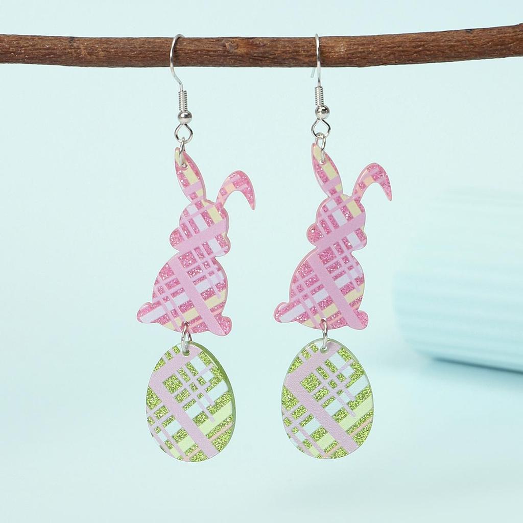 Trendy Women's Easter Bunny Egg & Leopard Print Acrylic Earrings