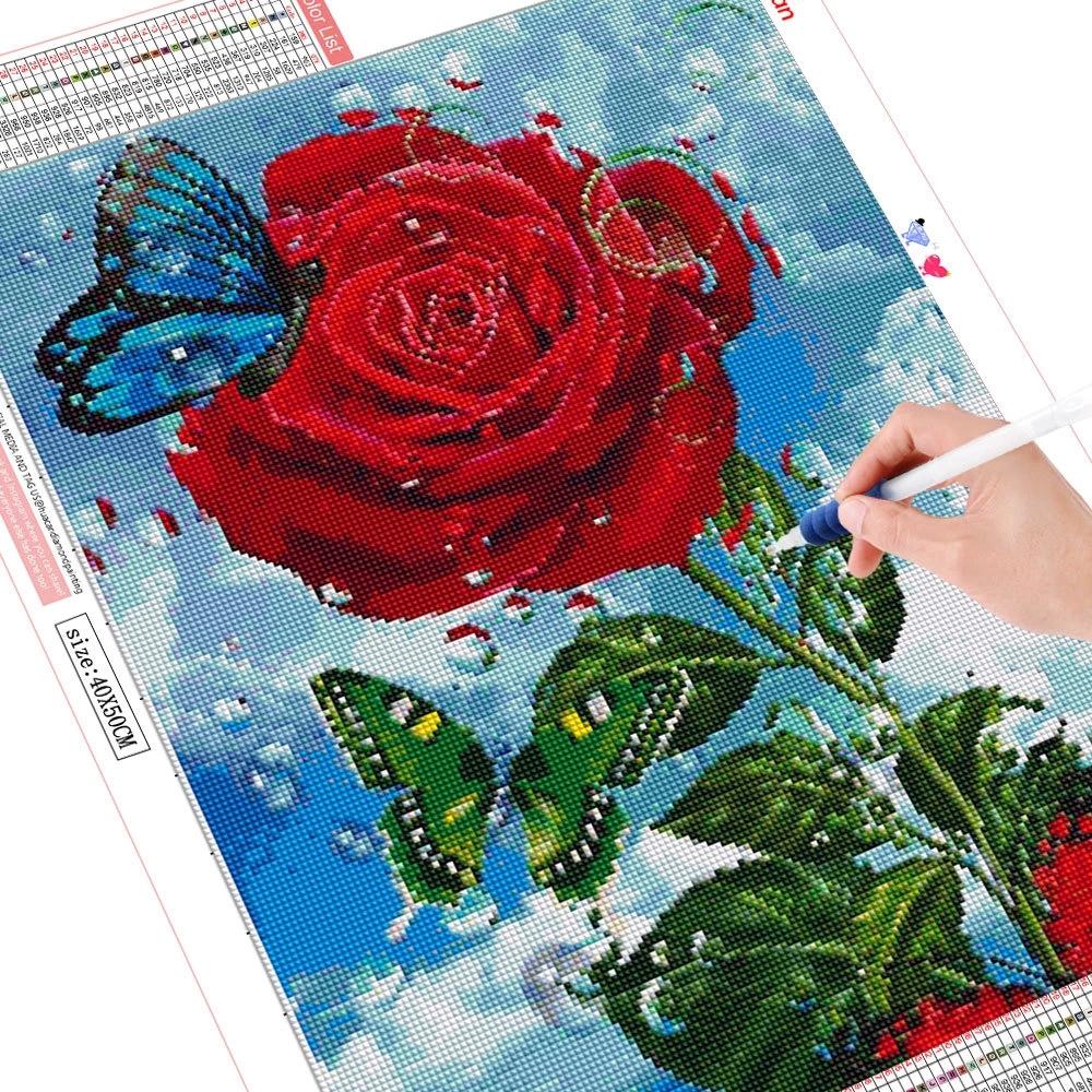 

HUACAN 5D DIY алмазная живопись Роза полная дрель квадратная алмазная живопись цветок мозаика бабочка картина из горного хрусталя домашний декор Full Square 20*30 cm