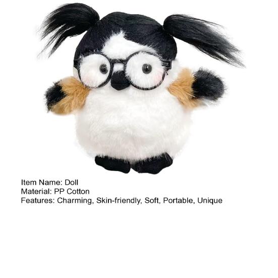 Funny Bird Plush Toy Cute Fat Parrot Sparrow with Glasses & Hair Mini Palm-sized Stuffed Animal for Stress Relief Desk Decor And Gift