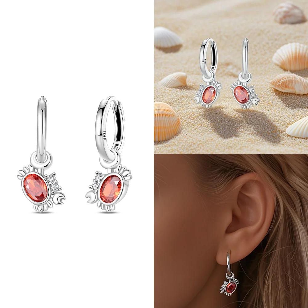 Charms 925 Silver Earrings Color Zircon Pink Bow Star Moon Shell Earrings Four-leaf Clover Woman's Accessory Jewelry