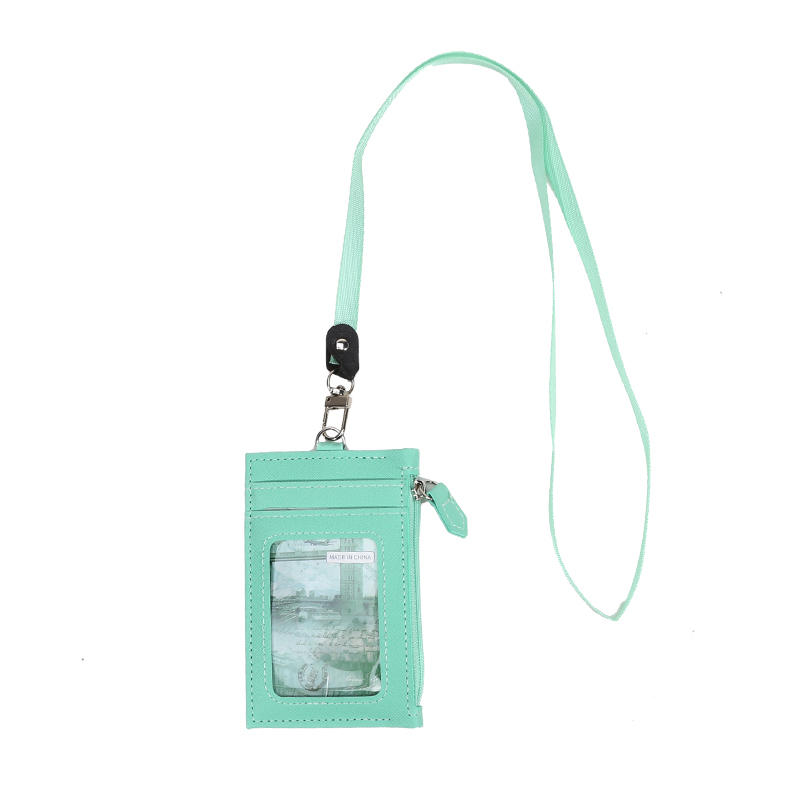 Casual Fashionable Pu Card Bag With Zipper Loose Change Bag With Hanging Rope Men'S And Women'S Card Mini Coin Bag Multiple Card Slots Id Card Bag