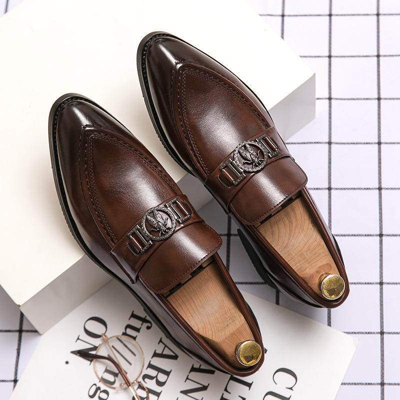 New pointed leather shoes men's fashion business dress casual shoes foreign trade driving loafers large size small leather shoes