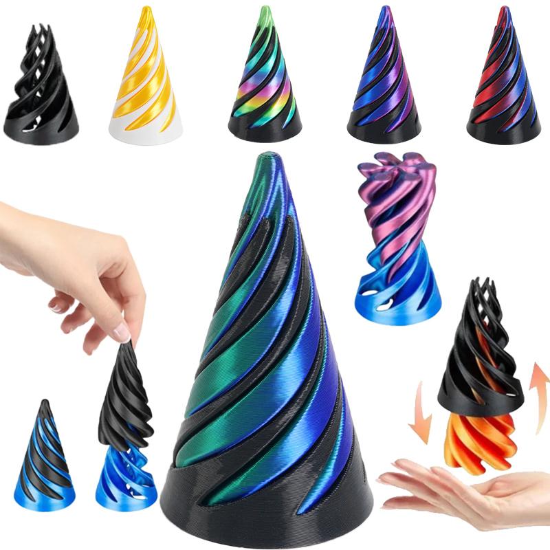 3D Printed Spiral Cone Pyramid Passthrough Sculpture Pass Through Pyramid Toy Mini Vortex Thread Illusion Cone Spiral Ornaments