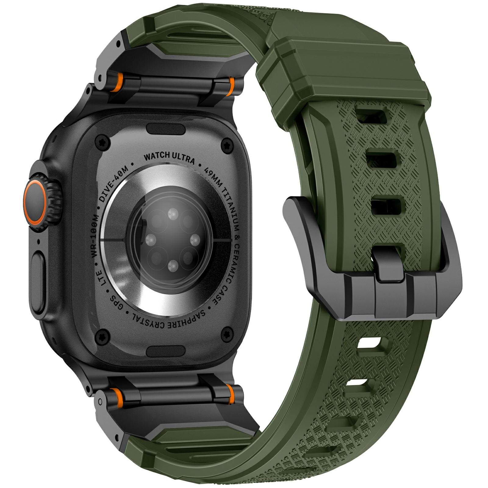 

For Apple Watch 10 46mm/Ultra 2/Ultra 49mm/9 8 7 45mm/SE (2023) SE (2022) SE 6 5 4 44mm/3 2 1 42mm Liquid Silicone Watch Band Black+Green