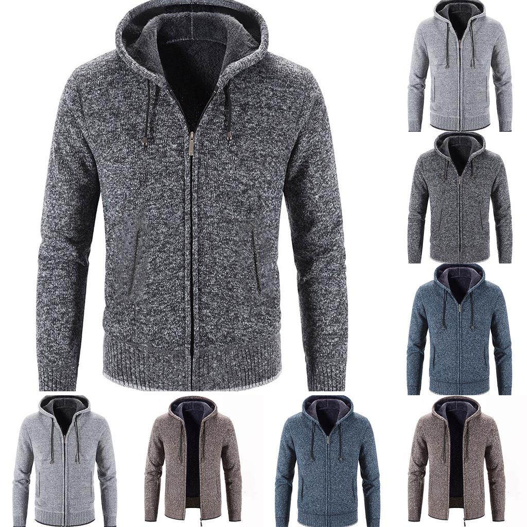 Men  Knitted Sweater Sweater Hooded Hood Zipper Cardigan
