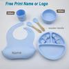 Set Pappa in Silicone Personalizzato con Nome per Bambino Ciotola con Ventosa Piatti in Silicone Piatto per Biberon Bavaglini Cucchiaio Forchetta Stoviglie Senza BPA