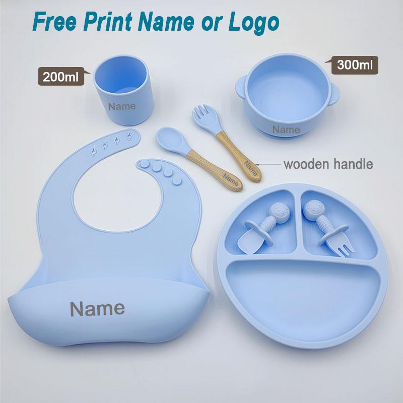 Set Pappa in Silicone Personalizzato con Nome per Bambino Ciotola con Ventosa Piatti in Silicone Piatto per Biberon Bavaglini Cucchiaio Forchetta Stoviglie Senza BPA