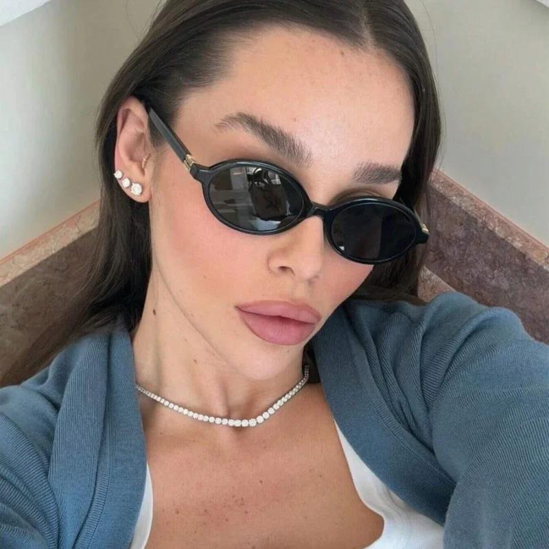 New Elliptical sunglasses For women Fashion Black Small Frame Sun Glasses Female Retro Clear Lenses Eyewear Lady Trendy UV400