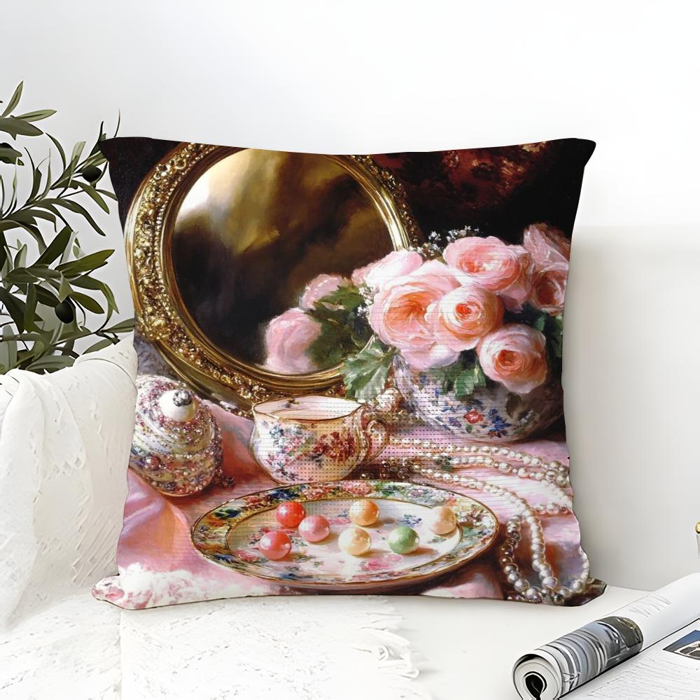 Classic Reto Oil Painting Girl  Pillow Case Linen Pillow Case Sofa Home Decor Cushion Cover Cushion Cove