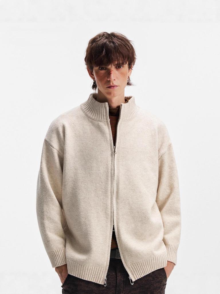 Unisex Double Zipper Japanese Retro Knit Cardigan for Spring/Autumn