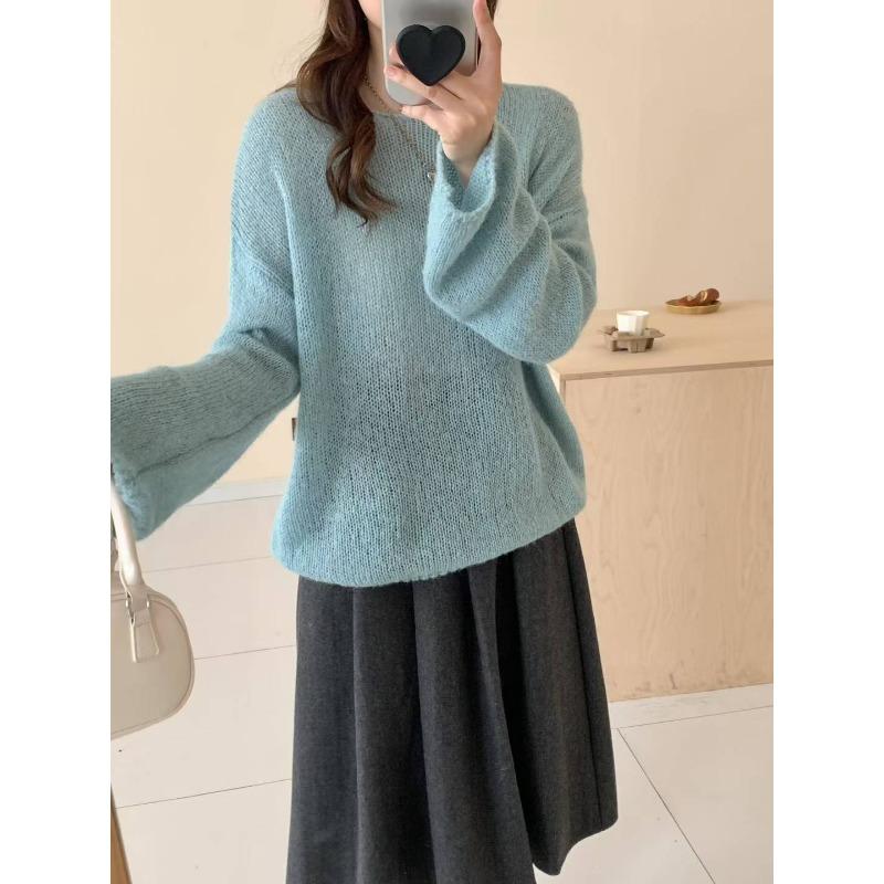 Autumn and winter new mohair thin gentle soft waxy knitted sweater top loose sweater pullover woman