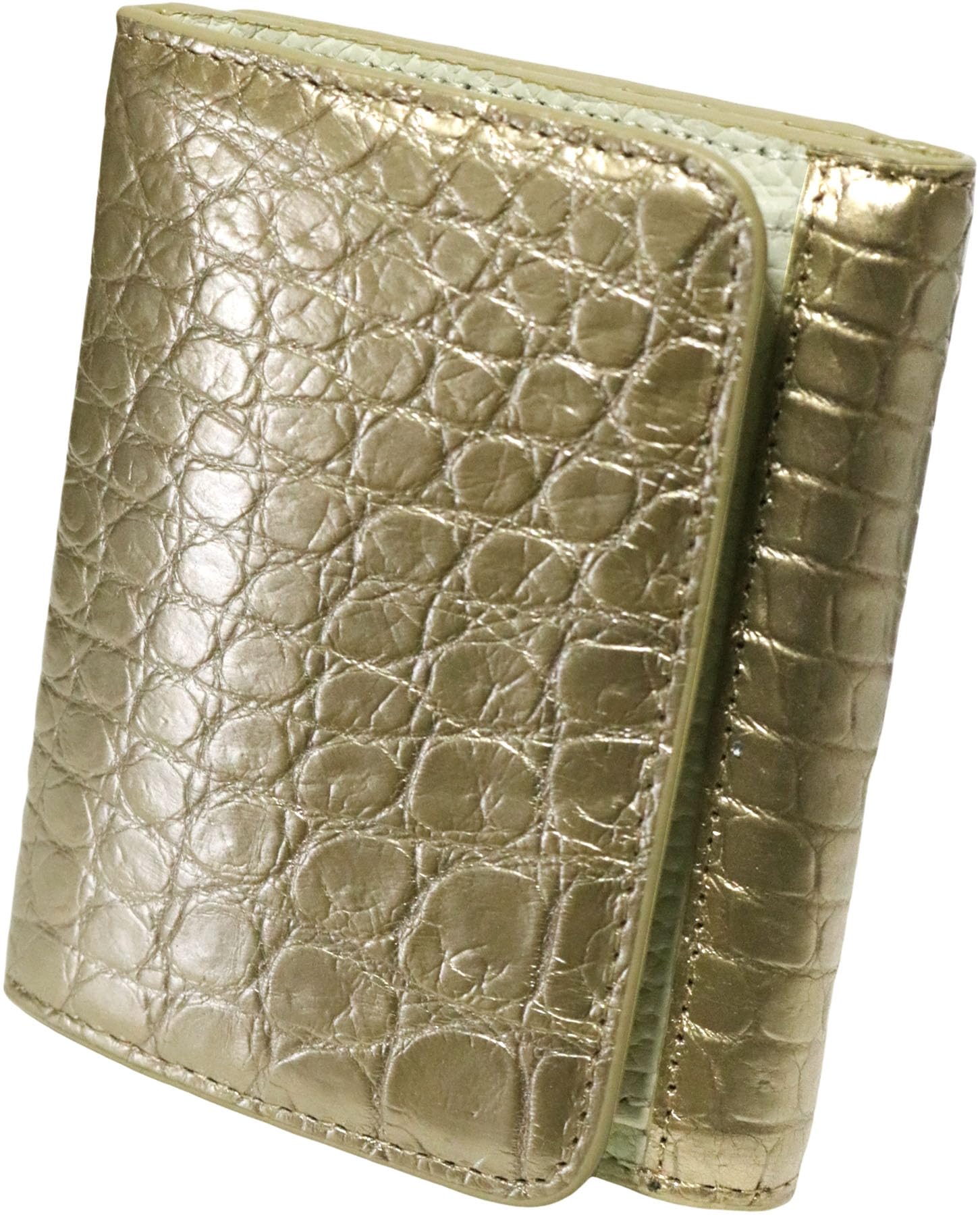 

Bercute Gold Crocodile Tri-fold Wallet for Men and Women, Mini Wallet, Slim Wallet, Compact Wallet, Small Wallet, Foldable, Genuine Leather,