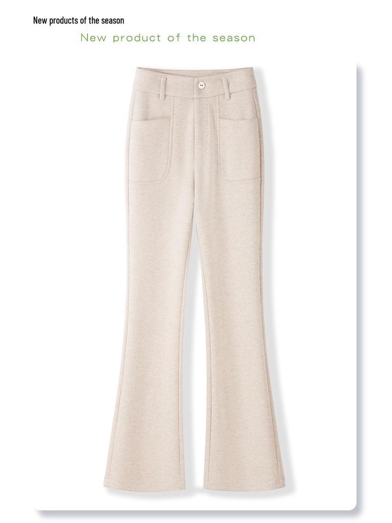 2024 Women's Gray High-Waist Wool Flared Pants – Autumn/Winter Slimming Style