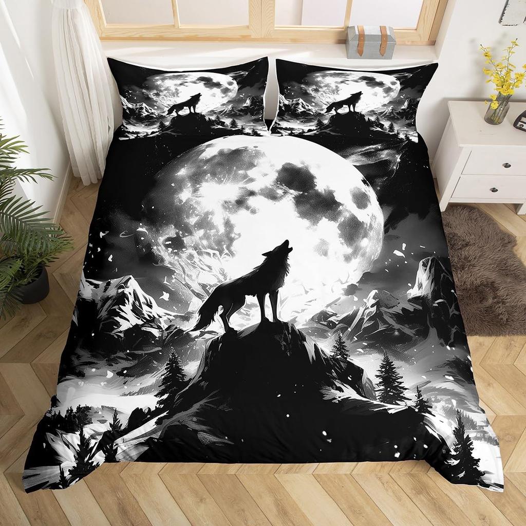 Wolf Duvet Cover Queen Twin for Kids Boys TeenStarry Sky Bedding Set Exotic Tribal Animal Comforter Cover Wild Wolf Quilt Cover