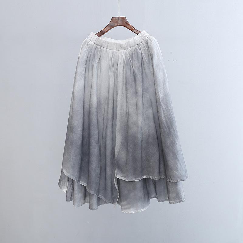 2025 Spring/Summer Artistic Fairy Hand-Painted Cotton Linen Irregular Double-Layer Skirt for Women