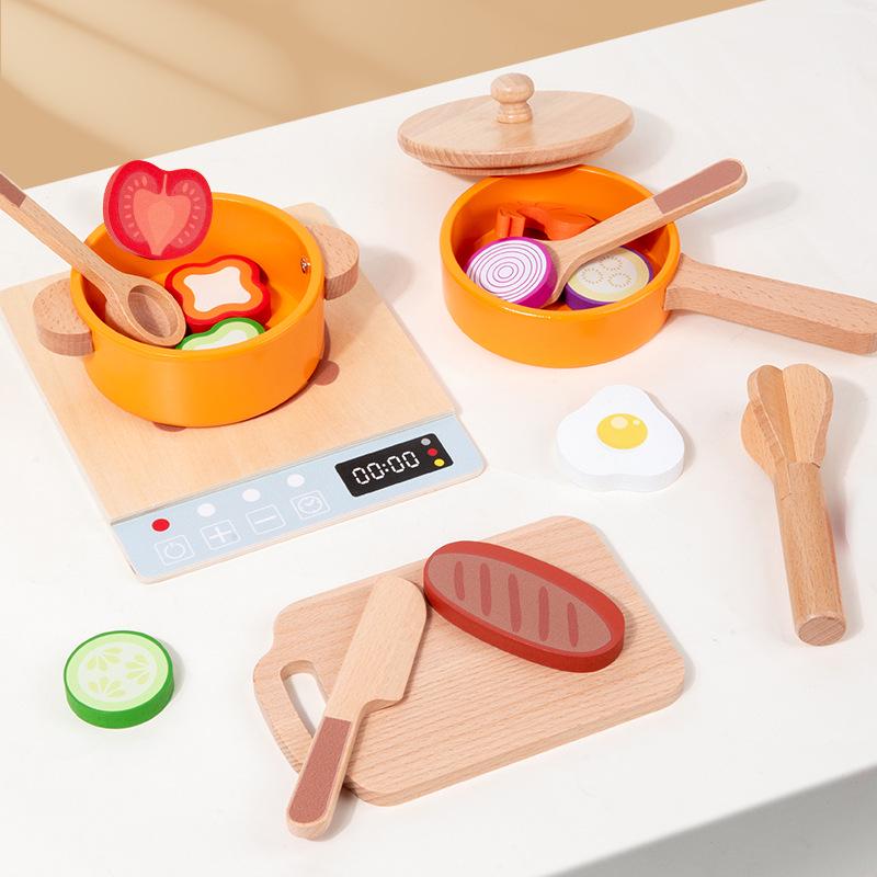 Kids' Wooden Cooking Set: Pretend Play Pots, Pans, and Utensils for Fun Simulation Cooking