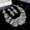 Meier Diamond-studded teardrop oval necklace and earring jewelry set - elegant regal style